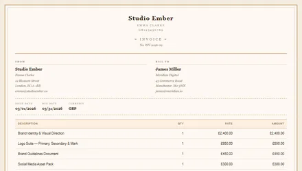 Fakturaskabelon — Handcrafted design i varme jordfarver