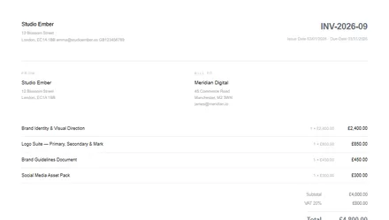 Fakturaskabelon — Minimal design, enkelt og gråtonet